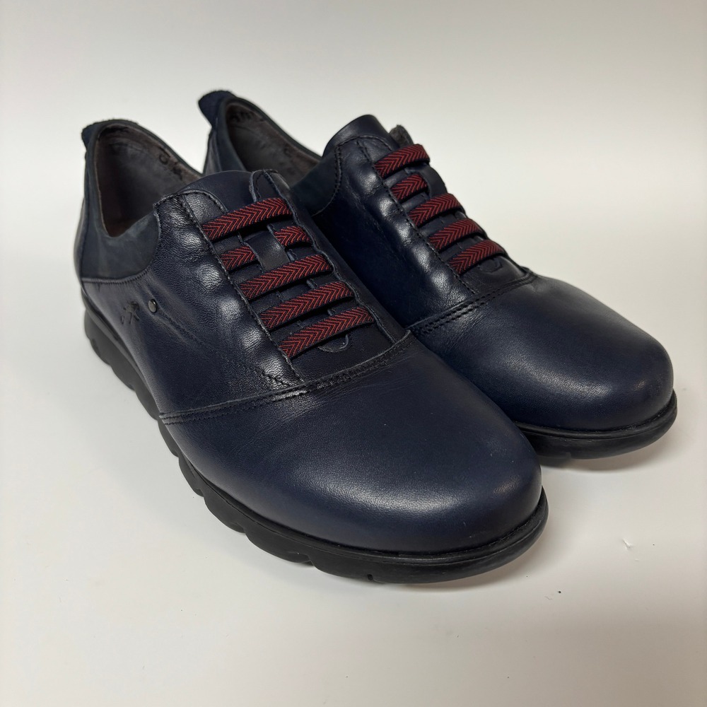 Fluchos Femme Navy Blue Leather Walking Shoes Elastic Laces Spain Size 38